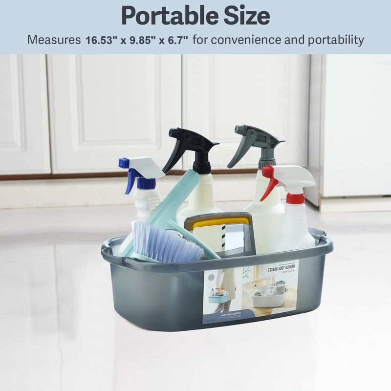 Haundry Large Cleaning Caddy with Handle, Cleaning Tool Storage Basket Organizer, Sturdy Pail Bucket Organizer, Household Bucket for Cleaning Supplies - Clear Grey - Image 4